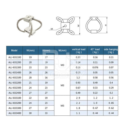 RJXHOBBY M3 steel wire rope vibration isolator gimbal dampener with size diagram and load table