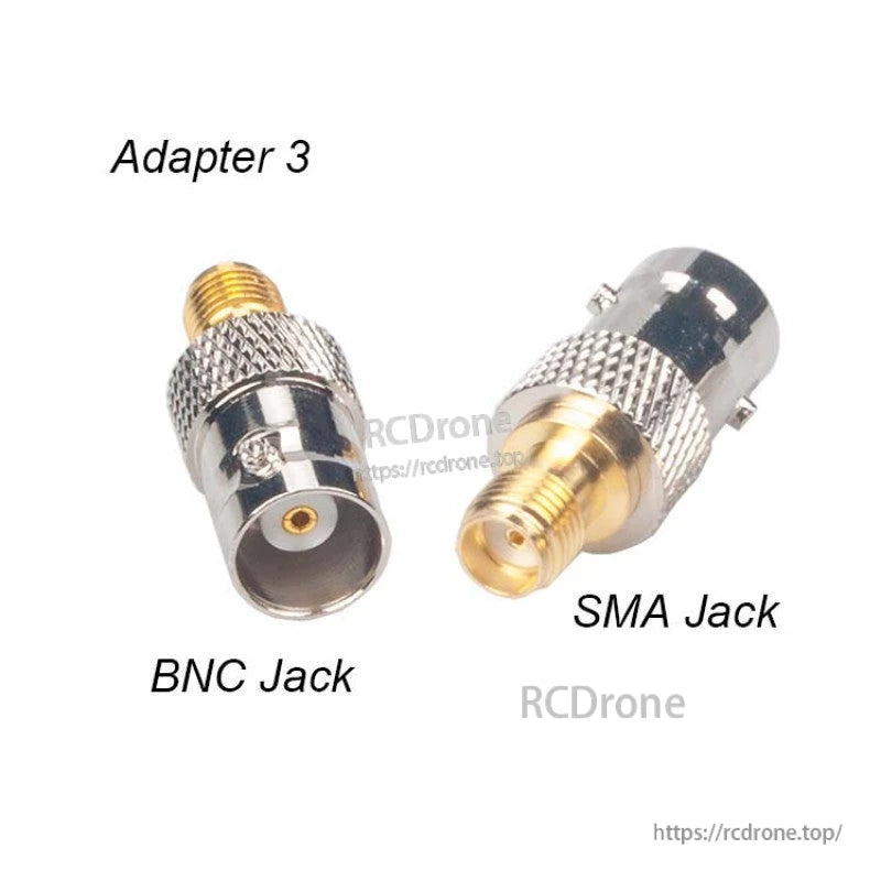 BNC jack to SMA jack RF coaxial adapter with knurled grip and gold-plated center contact