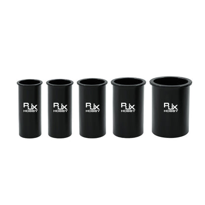 Set of five black RJX Hobby aluminum protector sleeve rings in assorted diameters for carbon tube landing gear