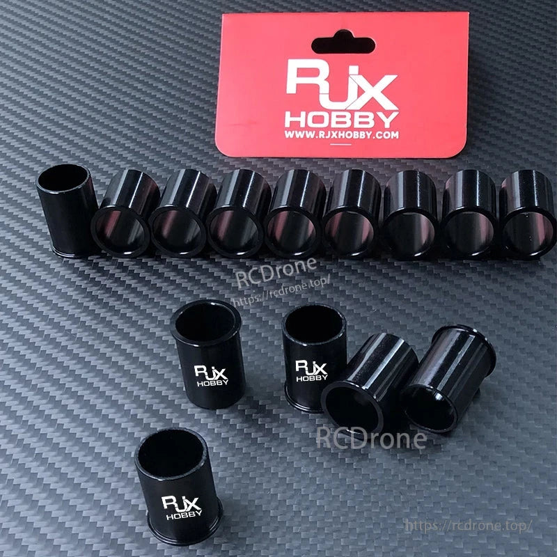 RJXHOBBY black aluminum inner protector sleeve rings set for carbon tube RC landing gear, with logo