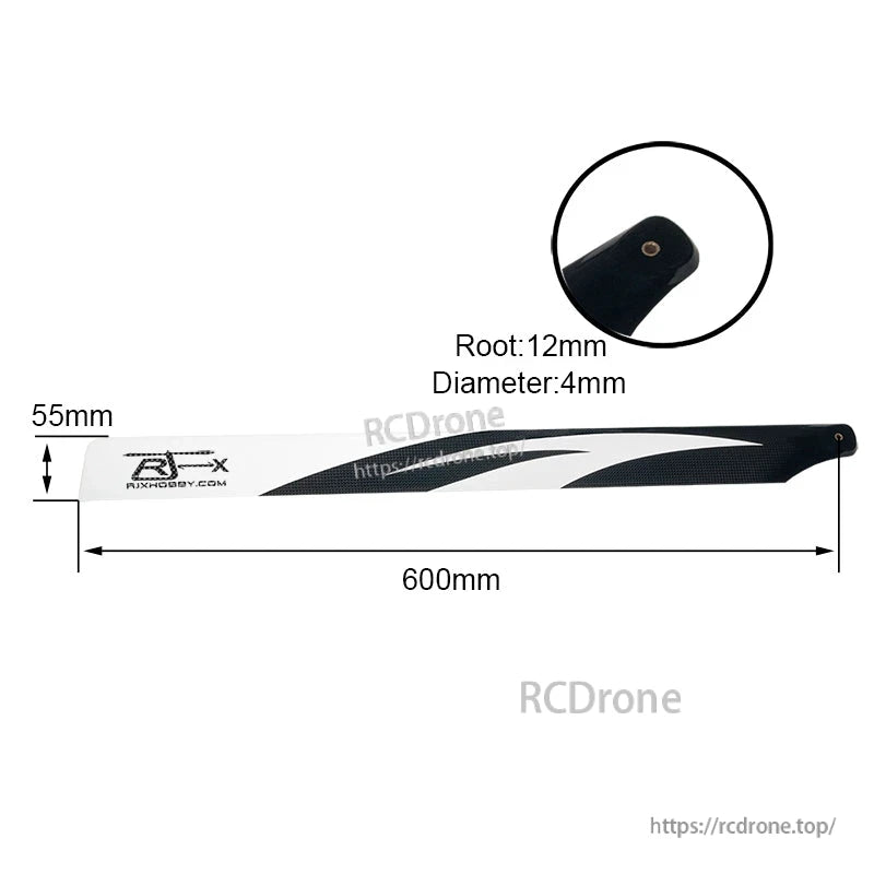 RJXHOBBY 600mm Carbon Fiber Main Rotor Blades, RJXHOBBY 600mm carbon fiber helicopter main rotor blade with 55mm width, 12mm root and 4mm bolt hole