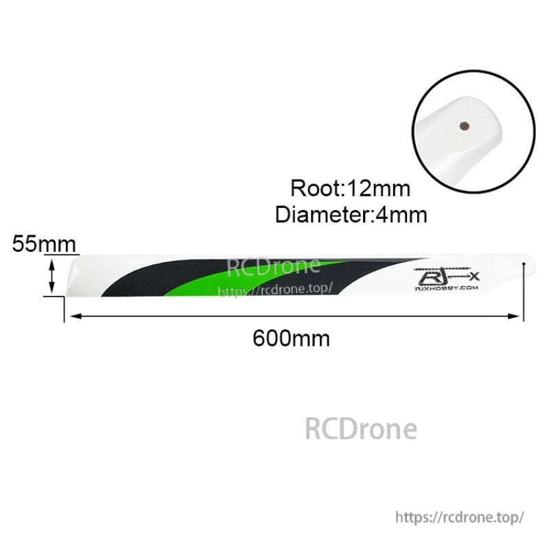 RJXHOBBY 600mm RC helicopter main blade with 55mm width, 12mm root and 4mm mounting hole