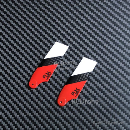 RJXHOBBY 62mm Carbon Fiber Tail Rotor Blades, Pair of RJXHOBBY carbon fiber tail rotor blades with red and black finish and white tips, 62mm