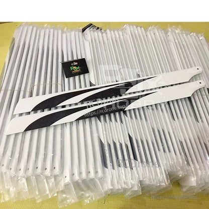RJXHOBBY 710mm Premium Carbon Fiber Main Blades, RJXHOBBY 710mm carbon fiber helicopter main blades in white with black weave section and bolt holes