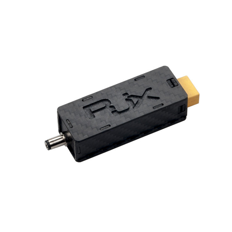 RJXHOBBY 7.4V BEC module with XT60-style plug and DC barrel connector in a compact black housing
