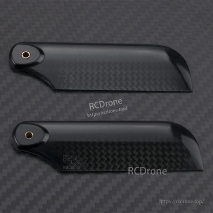 RJXHOBBY 80mm 3K Carbon Fiber Tail Blades, Pair of RJXHOBBY 3K carbon fiber RC helicopter tail blades with metal bolt-hole bushings