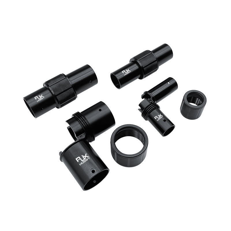 RJXHOBBY black aluminum alloy folding arm tube joint set with threaded locking collars for FPV multirotor drone arms