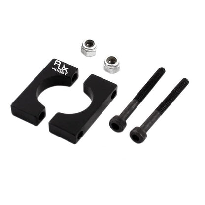 RJXHOBBY black anodized aluminum pipe clamp set with two clamp halves, two bolts, and two lock nuts