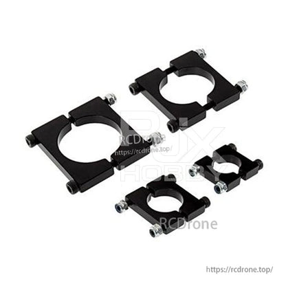RJXHOBBY black anodized aluminum pipe clamps with bolt hardware, shown in multiple sizes