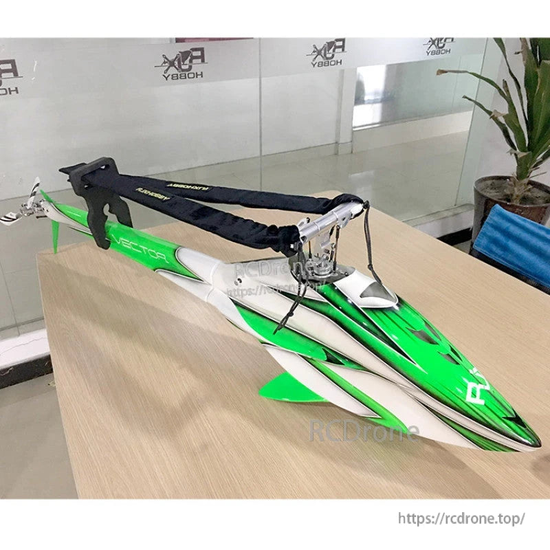 RJXHOBBY Blades and Propeller Protection Cover, RC helicopter with black blade and propeller protection cover strapped over the rotor blades for safe transport