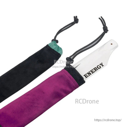 RJXHOBBY Blades and Propeller Protection Cover, Drawstring fabric blade and propeller protection covers for RC helicopter blades, shown in black and purple sleeves