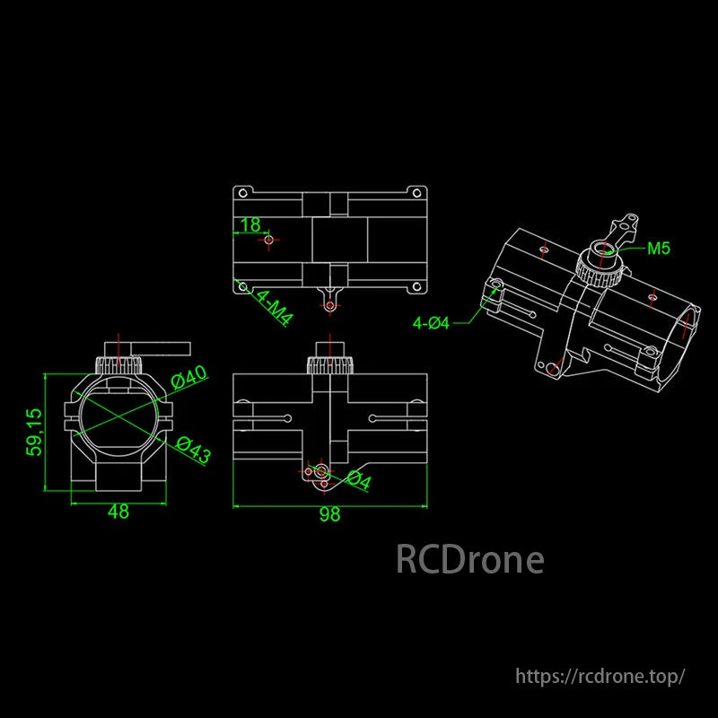 RJXHOBBY CNC aluminium 40 mm drone-armbuis opvouwbare dwarsconnector voor plantbescherming UAV-multicopter