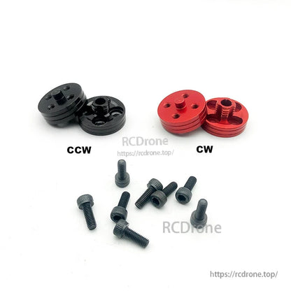 RJXHOBBY CW/CCW Quick Release Propeller Mount, RJXHOBBY CW and CCW quick release propeller mounts in red and black with included mounting screws