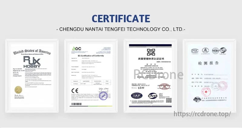 RJXHOBBY Carbon Fiber 15 Inch FPV Frame, Chengdu Nantai Tengfei Technology Co., Ltd. holds multiple certifications, ensuring compliance and quality standards.