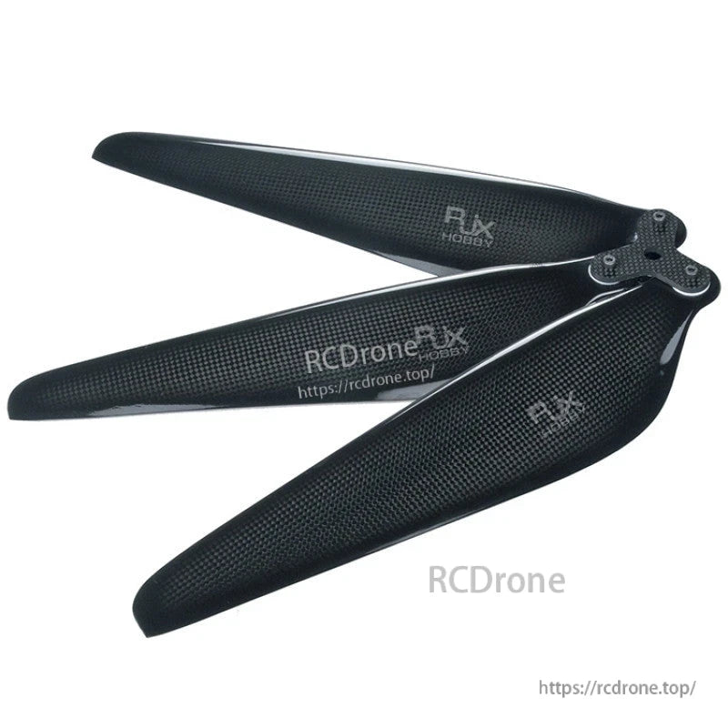 RJXHOBBY carbon fiber folding propeller with three black textured blades and compact hub for multirotor drones