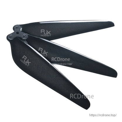 RJXHOBBY carbon fiber folding propeller with two blades and pivoting hub, black woven finish