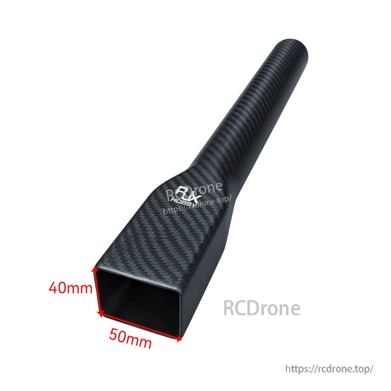 Carbon fiber UAV arm with tapered round-to-square profile and 40mm square mounting end for multirotor frames