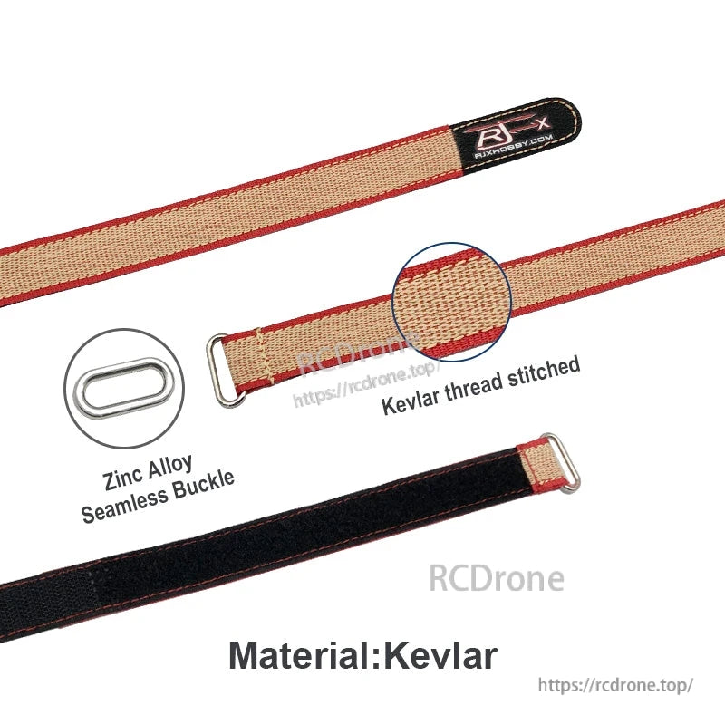 RJXHOBBY Kevlar battery strap with red stitching and zinc alloy seamless buckle for RC drone packs