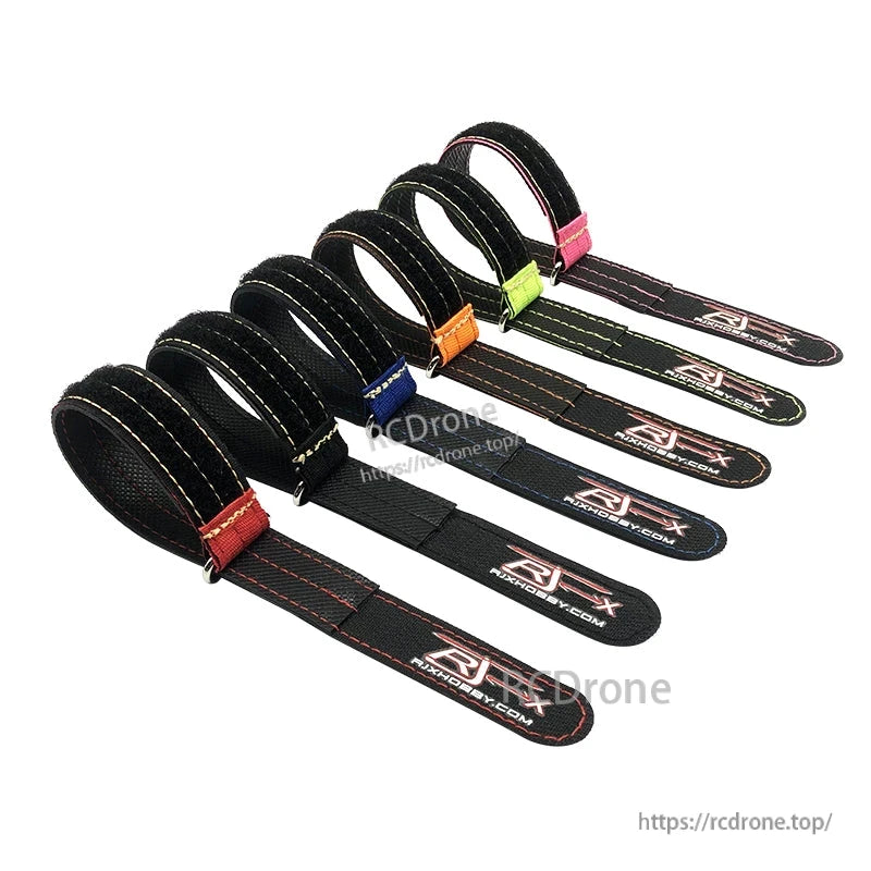 RJXHOBBY Kevlar battery straps with hook-and-loop closure, metal buckle, and color stitched edges