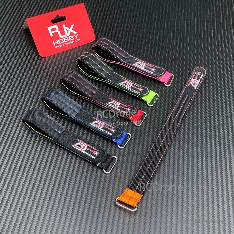 RJXHOBBY Kevlar battery straps with metal buckles in assorted colors, plus long strap with orange stitching