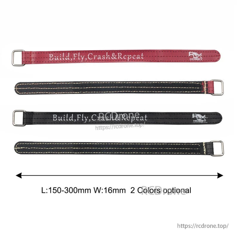 RJXHOBBY Kevlar Stitched Battery Strap, RJXHOBBY kevlar-stitched battery straps with metal buckles, 16mm wide, 150–300mm length options in red and black