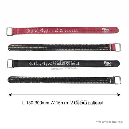 RJXHOBBY Kevlar Stitched Battery Strap, RJXHOBBY kevlar-stitched battery straps with metal buckles, 16mm wide, 150–300mm length options in red and black