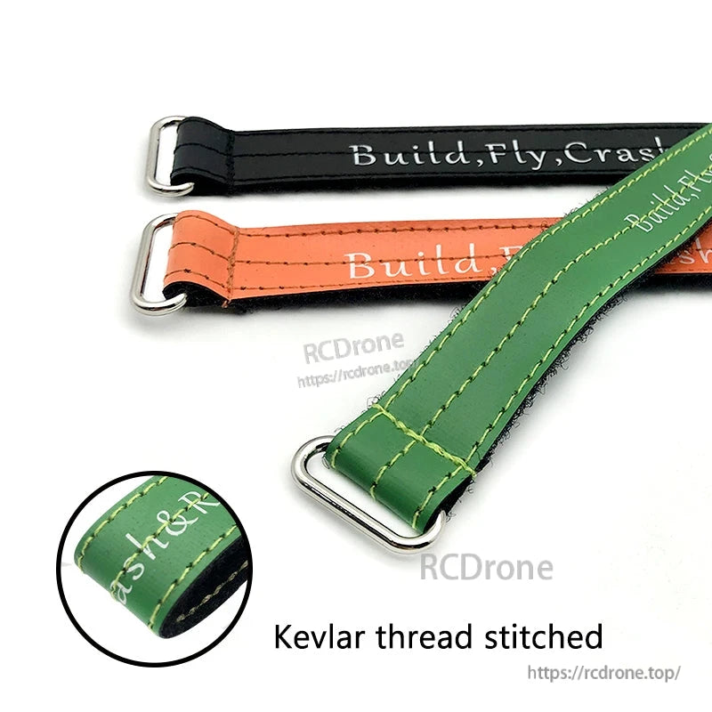 RJXHOBBY Kevlar Stitched Battery Strap, Kevlar-stitched 20mm RC battery straps with metal buckles in black, orange, and green