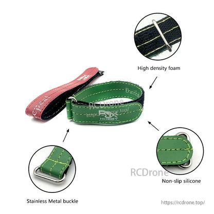 RJXHOBBY Kevlar Stitched Battery Strap, Kevlar stitched battery strap with stainless metal buckle and non-slip silicone backing, red and green