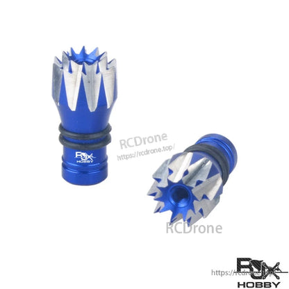 RJXHOBBY M2.5 Lotus Style Transmitter Stick, Pair of blue RJXHOBBY M2.5 lotus-style RC transmitter stick ends with silver spiked grip and O-rings