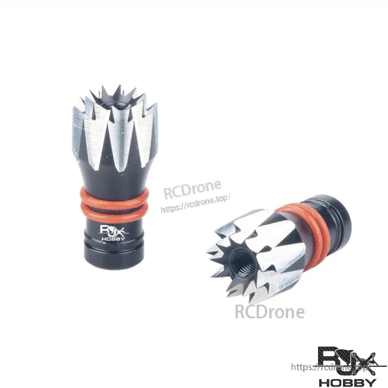 RJXHOBBY M3 Lotus Style Aluminum Gimbal Stick, RJXHOBBY M3 lotus-style aluminum gimbal stick set with silver spiked tops, black bases, and orange O-rings