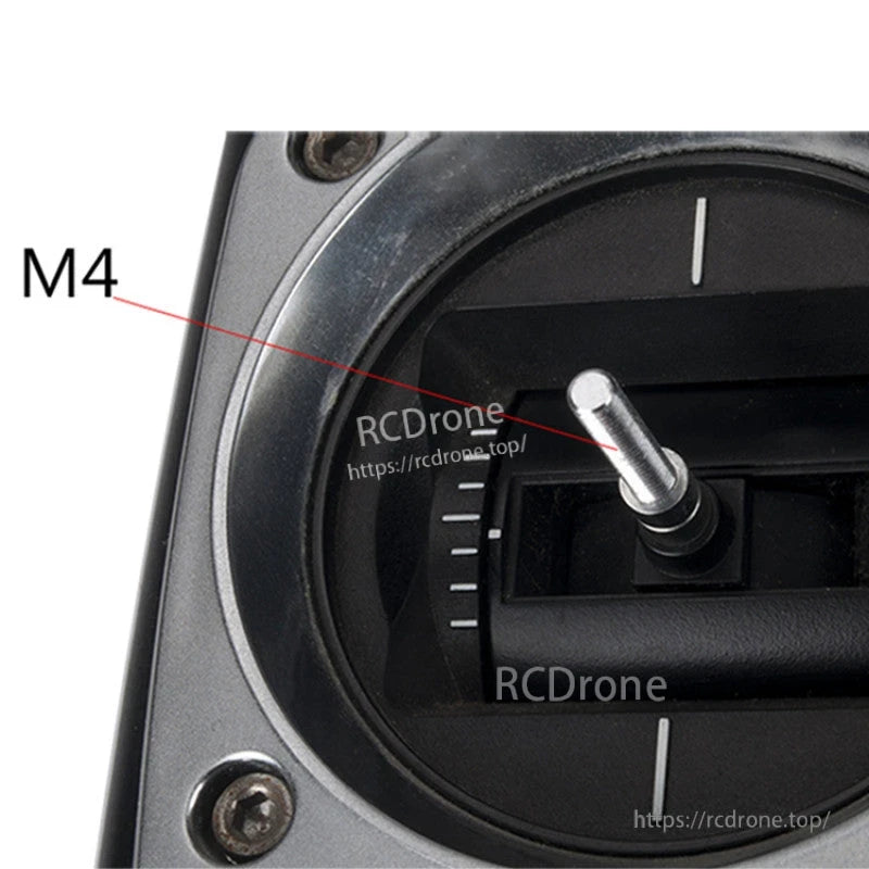 RJXHOBBY M4 Lotus Aluminum Gimbal Stick, M4 threaded aluminum gimbal stick installed on an RC transmitter joystick gimbal