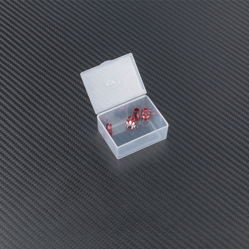 RJXHOBBY M4 Lotus Aluminum Gimbal Stick, RJXHOBBY M4 lotus-style red aluminum gimbal stick set in a clear plastic storage box