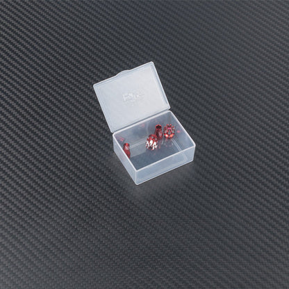 RJXHOBBY M4 Lotus Aluminum Gimbal Stick, RJXHOBBY M4 lotus-style red aluminum gimbal stick set in a clear plastic storage box