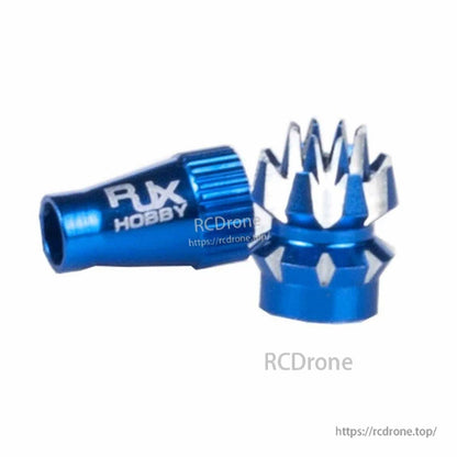 RJXHOBBY M4 Lotus aluminum gimbal stick set in blue, with knurled stick and crown-style top
