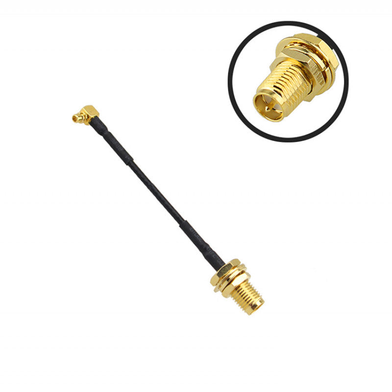 MMCX male to RP-SMA female bulkhead adapter pigtail cable with gold connectors and black coax lead