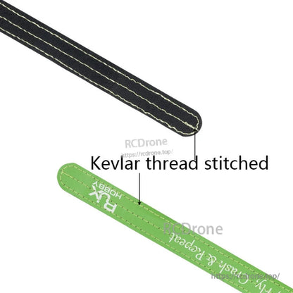 RJXHOBBY non-slip silicone battery strap with Kevlar thread stitching, shown in black and green