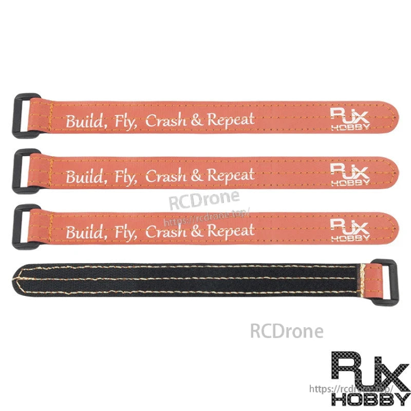 RJXHOBBY Non-Slip Silicone Battery Strap, RJXHOBBY orange non-slip silicone battery straps with metal buckles and black grippy underside