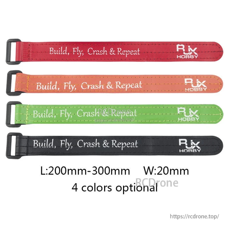 RJXHOBBY Non-Slip Silicone Battery Strap, RJXHOBBY battery straps with buckle, 20mm wide and 200–300mm long, available in red, orange, green and black