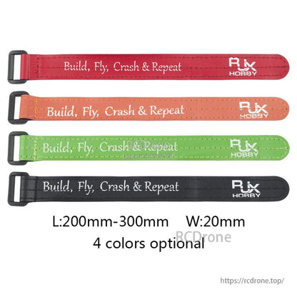 RJXHOBBY Non-Slip Silicone Battery Strap, RJXHOBBY battery straps with buckle, 20mm wide and 200–300mm long, available in red, orange, green and black