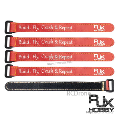 RJXHOBBY non-slip silicone battery straps in red with black buckle and grippy underside