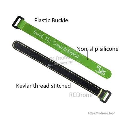 RJXHOBBY non-slip silicone battery strap with plastic buckle and Kevlar thread stitching, green and black