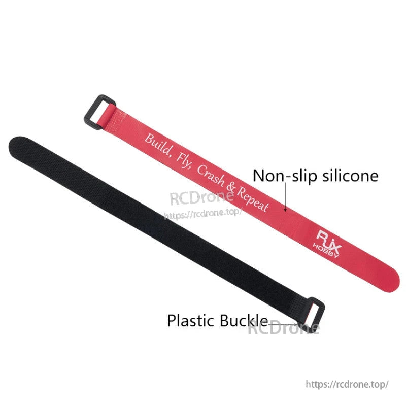 RJXHOBBY non-slip silicone battery strap set with plastic buckle, red and black hook-and-loop straps