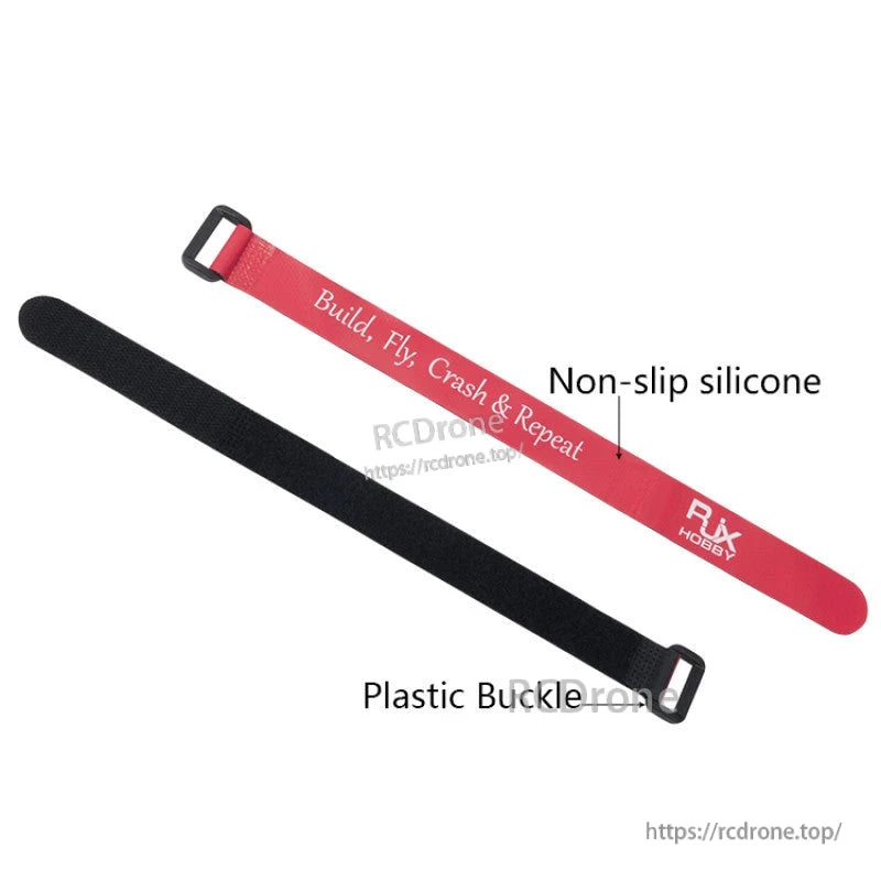 RJXHOBBY non-slip silicone battery straps with plastic buckles, shown in red and black
