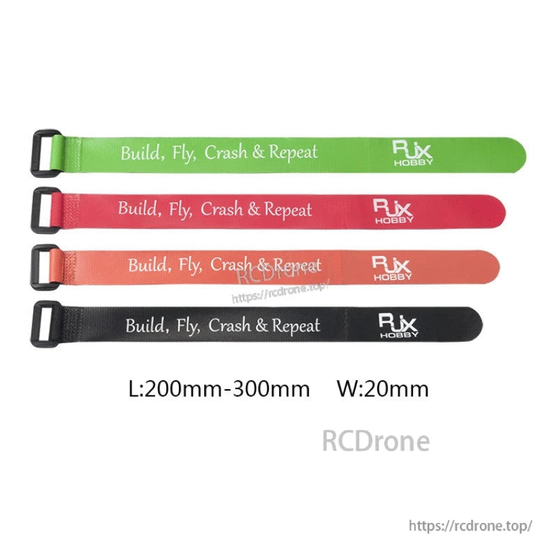 RJXHOBBY Non-Slip Silicone Battery Strap, RJXHOBBY silicone non-slip battery straps with buckles in green, red, orange and black, 20mm wide