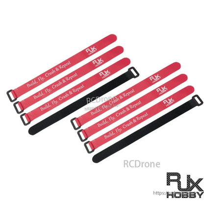 RJXHOBBY non-slip silicone battery straps with metal buckles, red tops with black backing (set of 5)