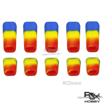 RJXHOBBY Non-Slip Transmitter Switch Cover, Set of 10 colorful RJXHOBBY transmitter switch cover caps with blue-yellow-red gradient finish