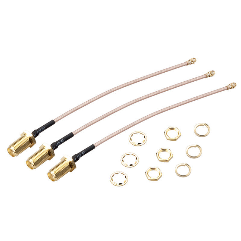 Three RJXHOBBY RF connector pigtail cables with bulkhead-style threaded connectors and mounting nuts