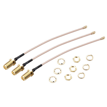Three RJXHOBBY RF connector pigtail cables with bulkhead-style threaded connectors and mounting nuts