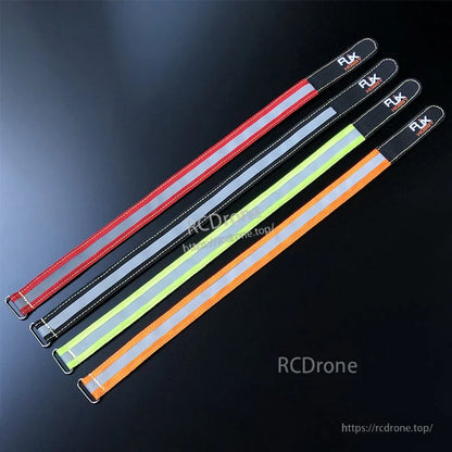 RJXHOBBY reflective battery straps with center reflective stripe, in red, black, green and orange with metal buckle