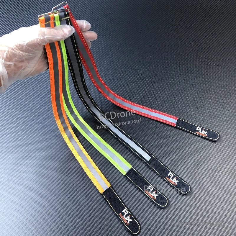 RJXHOBBY reflective battery straps with hook-and-loop closure, in red, orange, green and black with reflective strip